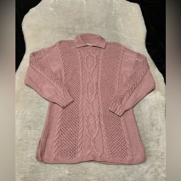 Deidre‎ McGuire Pima Cotton Knitted Long Sleeve Pink Ireland Sweater Size Medium - Picture 1 of 7